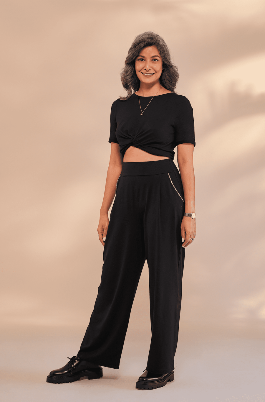 black pleated pants